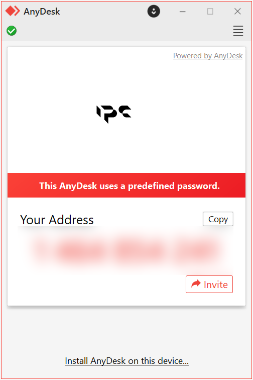 Primjer AnyDesk prozora s IPC adresom za spajanje